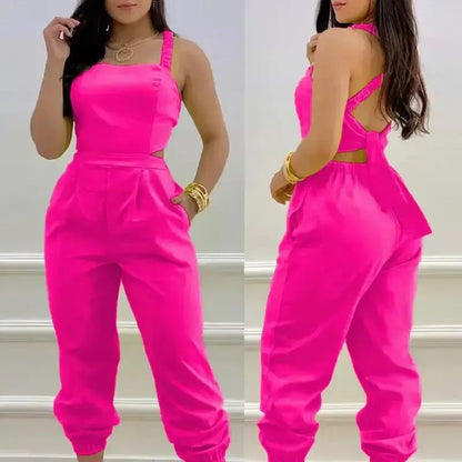 Macacão Feminino Jogger com Alças Largas e Detalhe nas Costas – Estilo Moderno e Conforto em Uma Peça