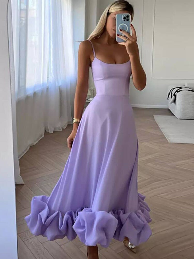 Vestido Longo Lilás com Babados na Barra – Elegância e Delicadeza em Cada Detalhe