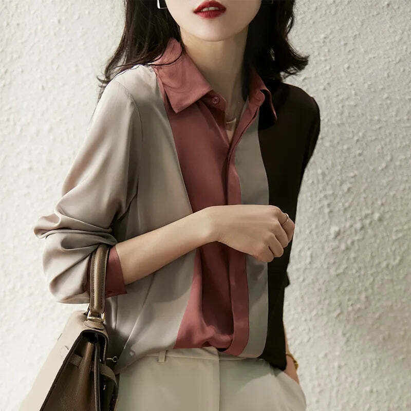 Camisa Feminina Manga Longa Blocos de Cor – Modernidade e Sofisticação