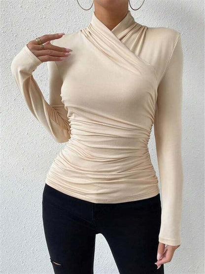 Blusa Plissada com Gola Cruzada