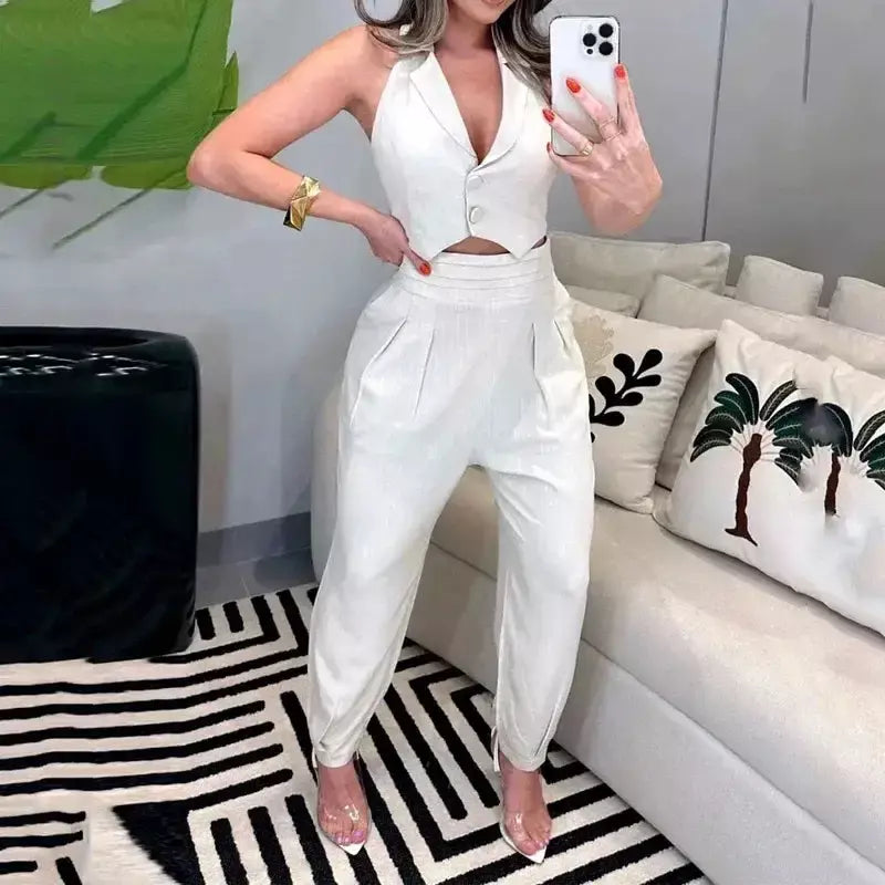 Conjunto Feminino com Colete Alfaiataria e Calça Pantalona – Moderno e Sofisticado