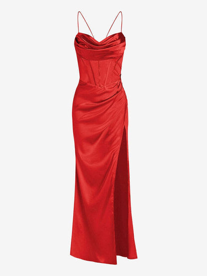 Vestido Longo Fenda Lateral e Decote Draped – Elegância e Sensualidade