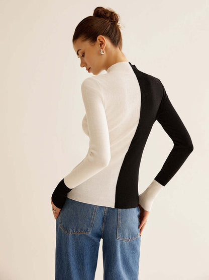 Blusa de Malha Bicolor Misturado com Lã